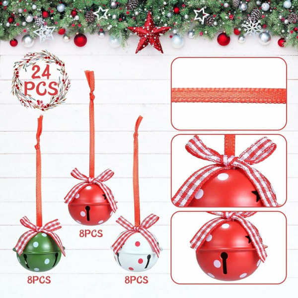 Jul Jingle Bell 4CM, 24 st Jingle Bells för Julgransdekoration, 3 Färger Jingle Bells Flerfärgade Metall Jingle Bells, Hänge Prydnader för Jul Bröllop Fest Födelsedag