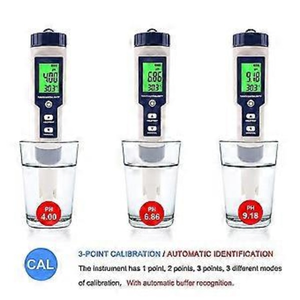 Ph-måler, 5 i 1 Ph/tds/ec/orp/temperatur, vandkvalitetsmonitor til swimmingpools, hydroponi, drikkevand, akvarier
