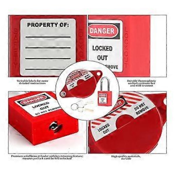 Gate Valve Lockout-enhed og sikkerhedshængelås sæt, til 1 til 2-1/2 udvendige havehane knop tankventil håndtag Lockout