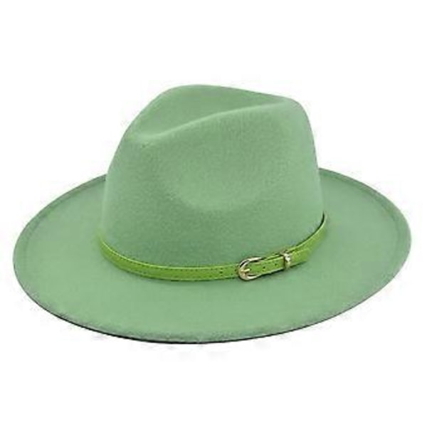 Klassisk retro jazzhat grønt bælte uldhat cowboyhat retro sort uld flad skygge hat