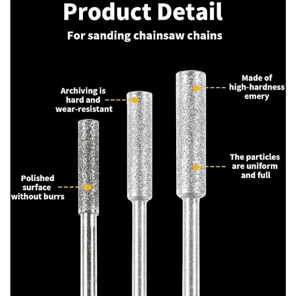 Sett med 3 slipeskiver Kjedesagkjede Diamant Kjedesag Slipestein Burr Stein Slipeverktøy-Slipeskiver Kjedesagkjede（4m​​m, 4.8mm og 5.