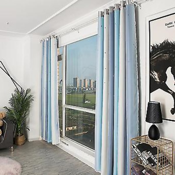 Dubbellager Ihålig Vardagsrum Sovrum Polyester Fönsterskärmande Draperigardin Dekoration Mörkblå