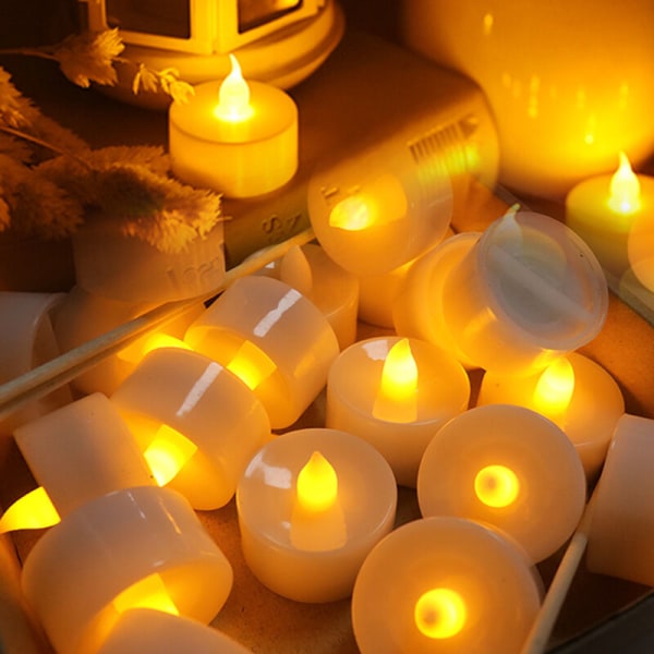 Flammeløse stearinlys fyrfadslys med CR2032 batterier, flammeløse LED fyrfadslys funklende stearinlys med varm hvid gnisteffekt (4