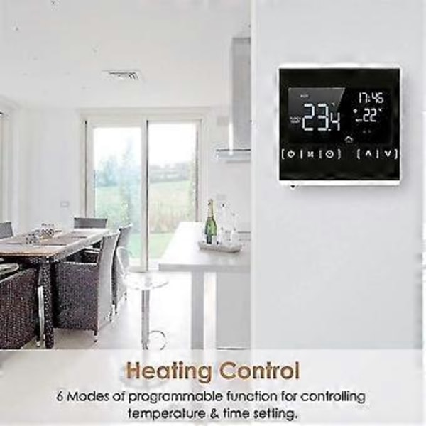 Termostat til elektrisk gulvvarme, programmerbar temperatur og LCD-display med dobbelt temperatur og dobbelt kontrol, 3 meter ekstern sensorkabel
