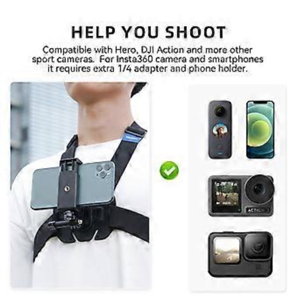 Bröstrem Fäste Västbälte Fäste för GoPro Hero 11 10 9 8 7 6 5 Insta360 SJCAM EKEN DJI Action Kameratillbehör