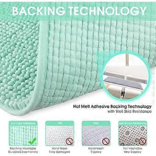 Badeværelsesmåtte med skridsikker bund, chenille mikrofiber gulvtæppe, blød, maskinvaskbar, absorberende til brusebad, toilet 40 x 60 cm (lys cyan)