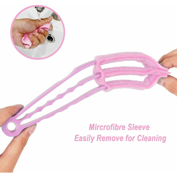 2 st fönsterpersienner rengöringsborste persienner rengöringsverktyg med 2 mikrofiberduk rosa+grå