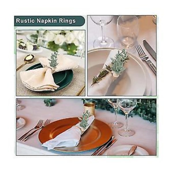 Servietringe 6 Rustikke Eukalyptus Træ Servietringe Boho Blad Træperle Bondegårds Servietring Holder