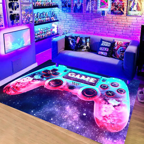 Modern Bedroom Rug Gamer 3D Controller Teenager Boy Non-Slip Living Room Rug Graffiti Game Console Decor 80x120cm-Neon Sets-3