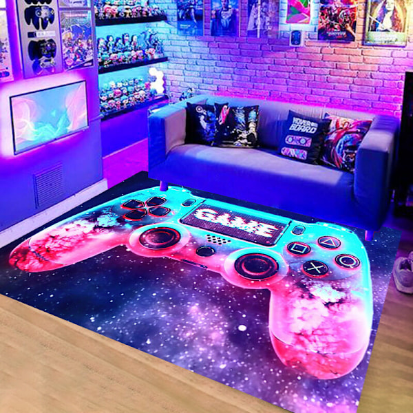 Moderne soveværelsestæppe Gamer 3D Controller Teenager Dreng Skridsikkert Stue Tæppe Graffiti Spilkonsol Dekor 80x120cm-Neon Sæt-3