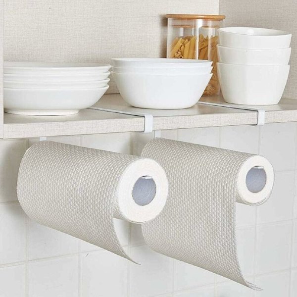 2 stk. Papirrullerholder under skabet Køkkenrulleholdere Hanger Håndklædeholder Hvid Opbevaringsholder til køkken Badeværelse Ingen boring