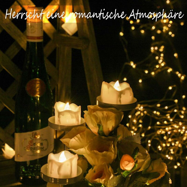 LED-ljus med timer, 12 LED-tealights, flamlösa ljus, riktiga vaxflimrande elektriska ljus med CR2032-batterier, automatisk timerfunktion 6 timmar