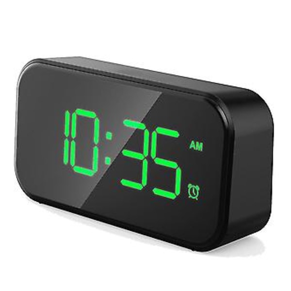 Digitalt Vækkeur Til Soveværelser, Sengelampe Med 6 Lysstyrkeniveauer, Snooze (sort Udseende + Grøn Skrift)