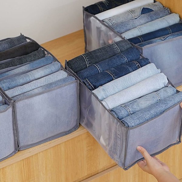 2 stk. store skuffer arrangører, 7 gitter foldbare jeans opbevaringsarrangør med rum, vaskbare mesh skuffe dividers til tøj,