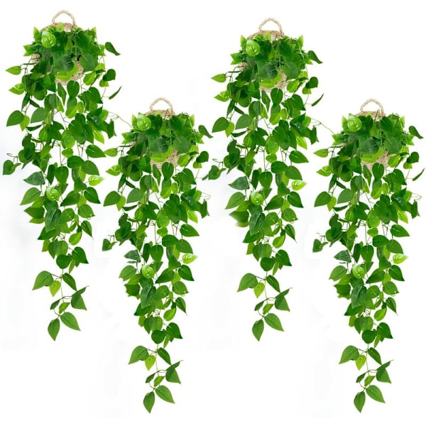 Kunstige planter, kunstig efeu planter guirlande vin 4 stykker falsk kunstig efeu guirlande dekoration til fest, bryllup, køkken, have, kontor [En