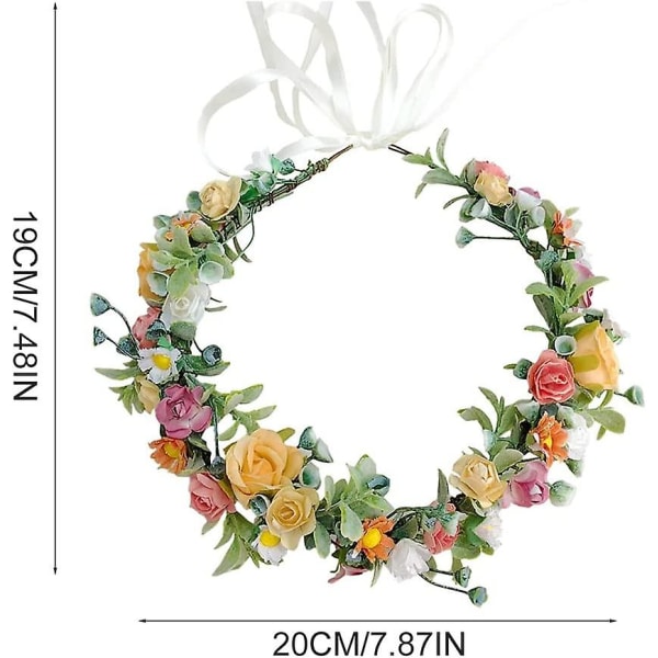 Rose Flower Crown, Floral Wreath Pannband, Färgglada Bohemian Brudblomma Hår