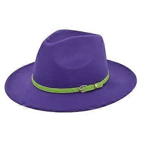 Klassisk retro jazzhat grønt bælte uldhat cowboyhat retro sort uld flad skygge hat