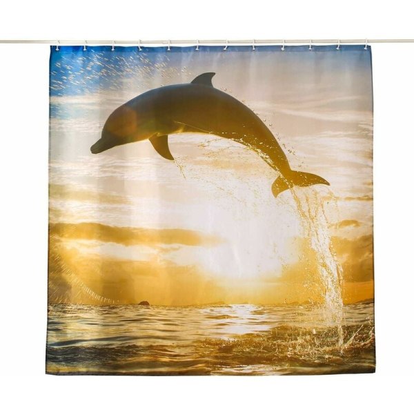 Dusjforheng 100% Polyester Bad Forheng Vanntett Anti Mugg Bad Forheng med Kroker Bade Forheng (delfin, 180X180cm)