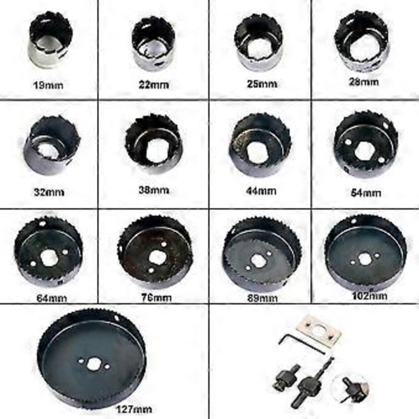 16 Håls Stålsågsats Metall Cirkelskärare Runda Borr Trä Legering Downlights 19-127mm