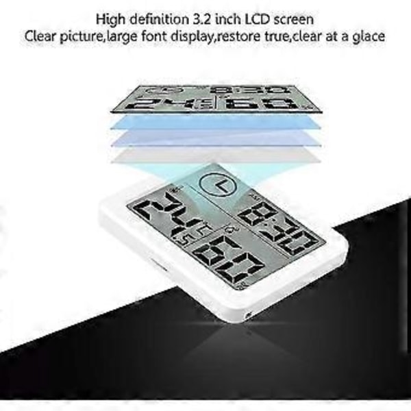 Digital Inomhus Hygrometer Termometer, Väderstation Väckarklocka LCD C/f Omkopplingsbar Temperatur Luftfuktighetsmätare Väggfäste Och Bordsstativ