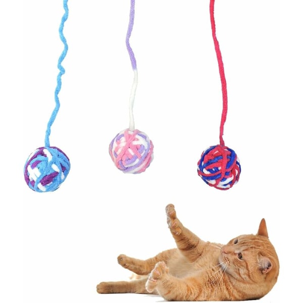 3 st katt leksak bollar, interaktiv kattunge leksak med klocka och rep, färgglada ullbollar leksaker eller inomhuskatter som leker