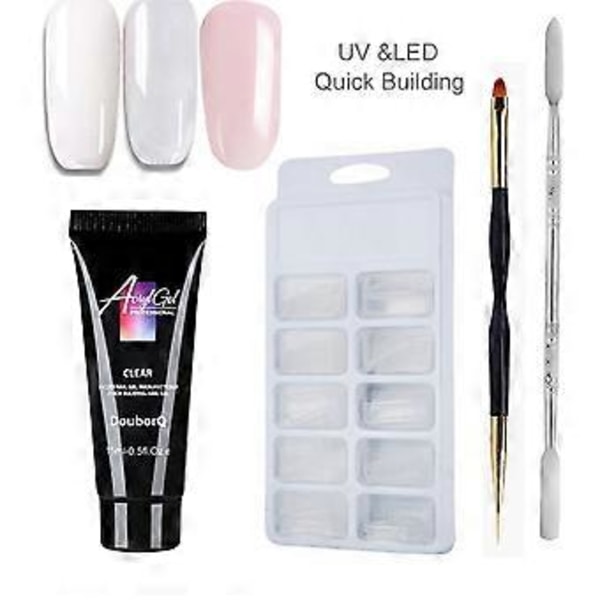 Nagelgel Set UV LED Nagelgel Set Nagel Förlängnings Kit Klar Akryl Lösnaglar Dubbeländad Nagelbandsskjutare Nagelpenna för Snabb Nagel Förlängning Salong N