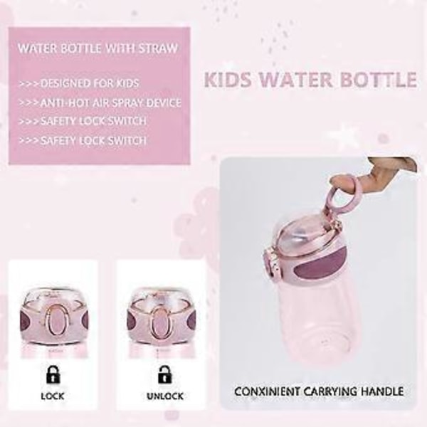 Kannettava lasten asteikolla varustettu juomapilli-kuppi 400ml juomapullo (pinkki) 1 kpl (h-4)