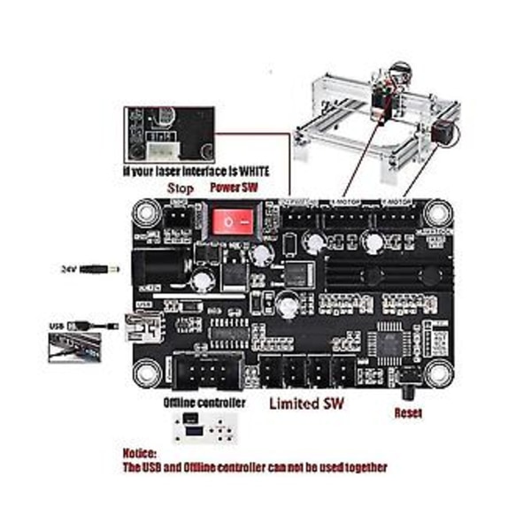 Grbl 2-akselinen ohjainkortti USB-portti kaiverruskoneen ohjainkortti 2-akselinen ohjaus laser-kaivertaja Co