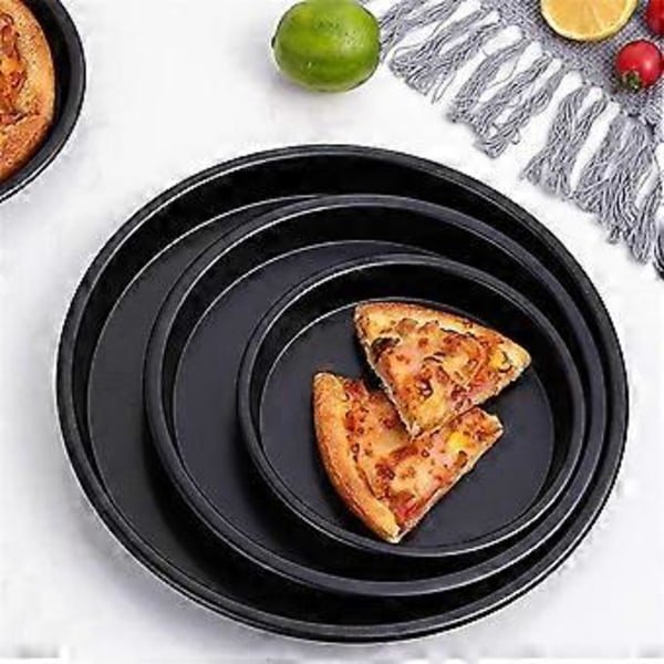 Rund Pizzabakform Pizzaplåt Djupform Kolstål Non-Stick Form Bakugnsverktyg Bakform 9 Tum Svart
