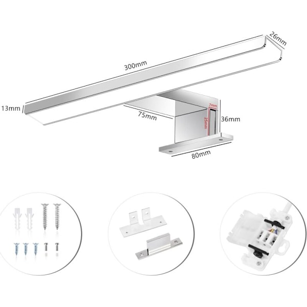 2-i-1 LED-speilbelysning IP44 Badbelysning Nøytral Hvit Toalettbelysning 230V Skapbelysning Speilskap Overflatemontert Lys Bad Klipsbelysning W