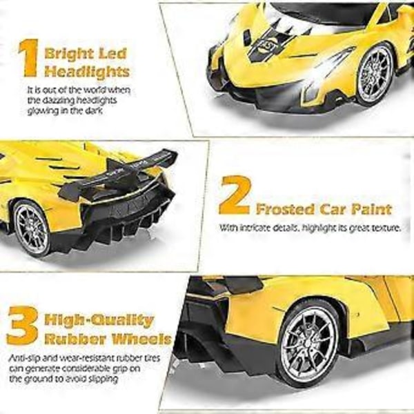 Kauko-ohjattava auto, Rc-autot joululahjaksi lapsille 1/18 sähköinen urheiluauto harrastelelu keltainen malliajoneuvo pojille tytöille aikuisille valoilla ja Co