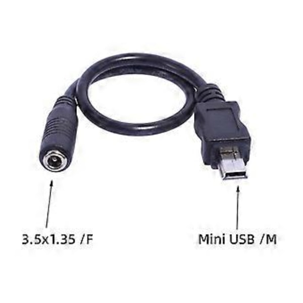 Mini USB 5Pin Han til 3.5x1.35mm Hun Kabel 20cm Længde Sort