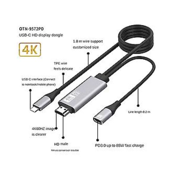 4k@60hz Typ C Till -kompatibel Kabel Skärmdelning För Laptop Konverter Adapter