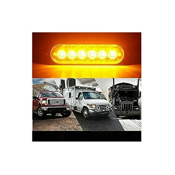 4-pakning - Ultra tynn rav 6 LED-strobelys - LED-lysbjelke Mini nødbjelke 18 blinkemodus 12V-24V for Universal Vehicle eller Truck