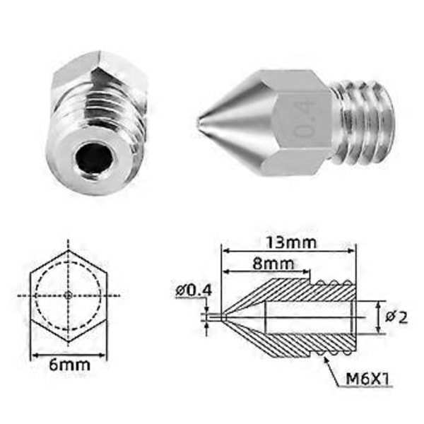 MK8 Suuttimien Sarja Puhdistusneula M6 Messinki Ekstruuderi 0.2 0.3 0.4 0.5 0.6 0.8 1.0mm Hotend Suuttimet 1.75mm 3D-Tulostimille