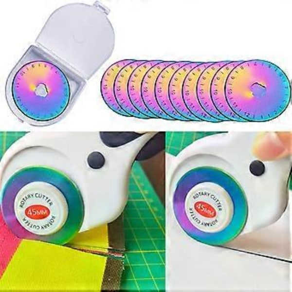 45 mm roterende kutterblader, påfyll av stoffskjæreblader for quilting, scrapbooking, sying, kunst og håndverk, 10-pakning, flerfarget