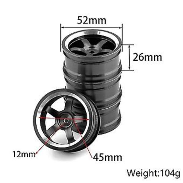 4kpl 1/10 Rc On- D Auto 52mm Metallivanne Pyörän Napa Sakuralle, violetti