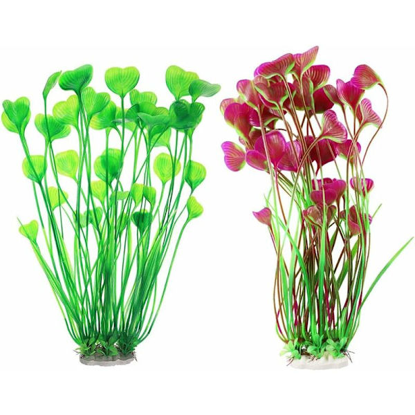 2 stk. kunstige akvarieplanter av plast for akvariedekorasjon, store akvarieplanter kunstige planter for akvariedekorasjoner 40 cm H