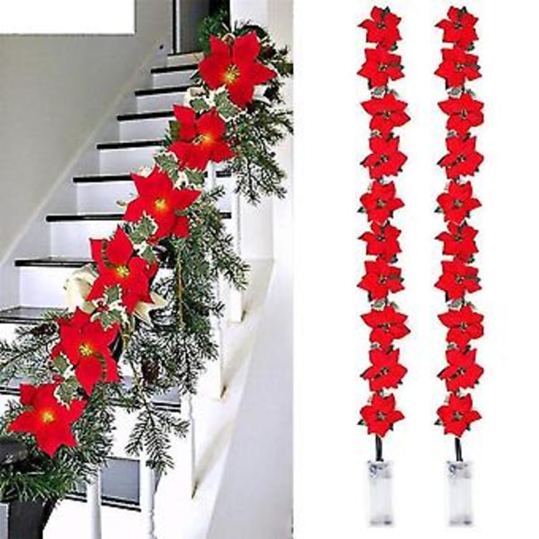 2m 10 LED Julstjärneblommor Dekorationer Girlang Ljusslinga Julgransprydnader Jul