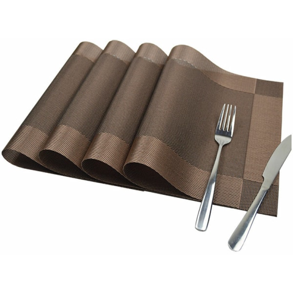 4Pcs Placemats PVC Non-Slip Eco-Friendly Washable Placemats - Placemats for Kitchen, Garden, Dining（Coffee）