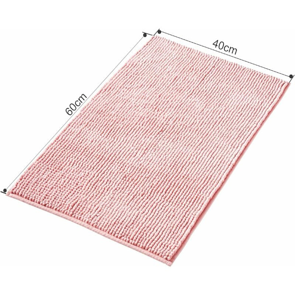 Skridsikker Chenille Bademåtte Super Absorberende og Maskinvaskbar til Badeværelse, Bruser, Badekar eller som Toiletmåtte Pink - 40x60 cm