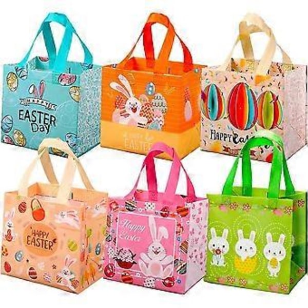 6-pack Påskkassar med Handtag, Återanvändbar Non-woven Presentpåse Kanin Påskäggsjakt Party Godispåse Vattentät Återanvändbar Goddiebag För Högtidsfavörer