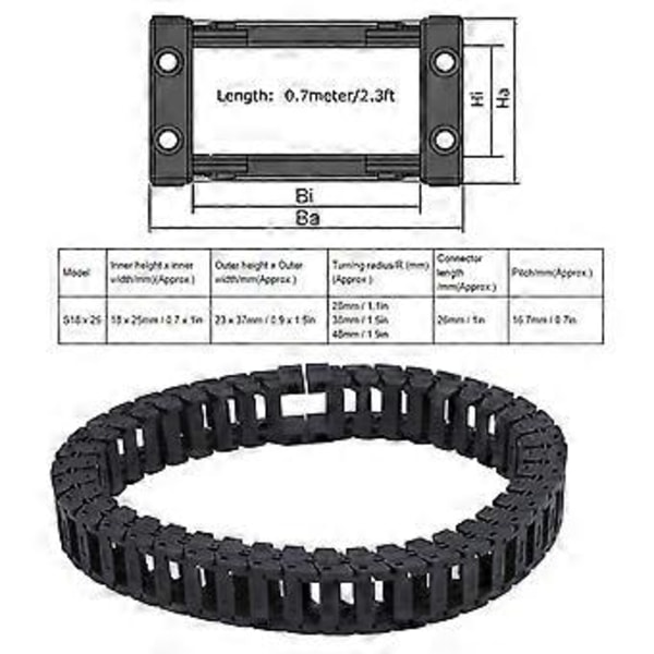 Kabelkjedebærer i nylon, Wire Carrier BridgeTowline, Stille, Avtakbar S18 x 25 0,7 meter