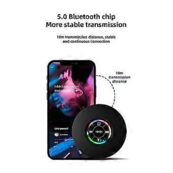 Mini Bluetooth Högtalare Vattentät Badrum Ljud Trådlös Dusch Högtalare Rgb Ljus Bluetooth Sucti
