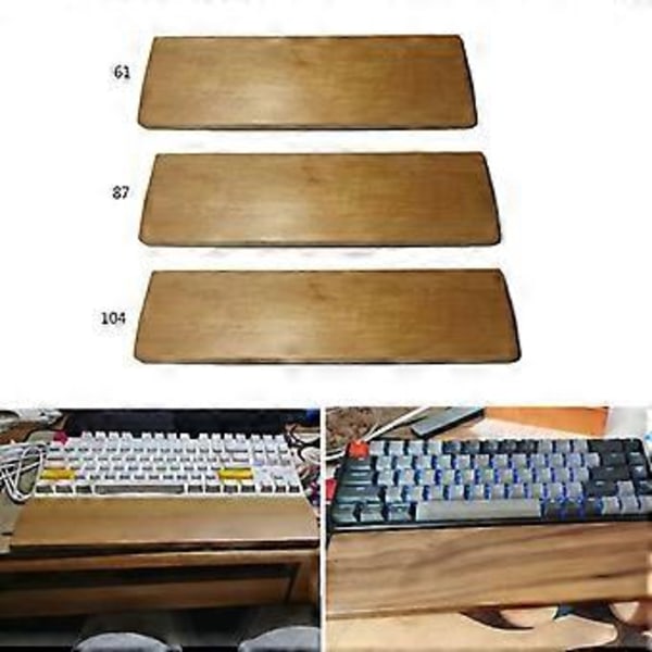 Handledsstöd i trä, bokträ, för mekaniskt tangentbord med halkskyddsmatta, ergonomiskt handledsstöd för gaming, 61 87 104 tangenter, handstöd för mekaniskt tangentbord