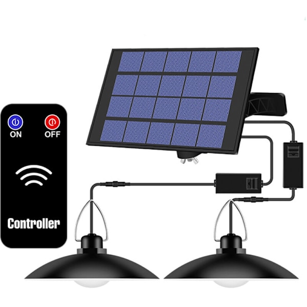 Outdoor Solar Pendant Lamp with 1 Lamps Manual Remote Control, Solar Waterproof IP65, Timming Solar Pendant Light Lamp, Black Warm White 3500K [Ener