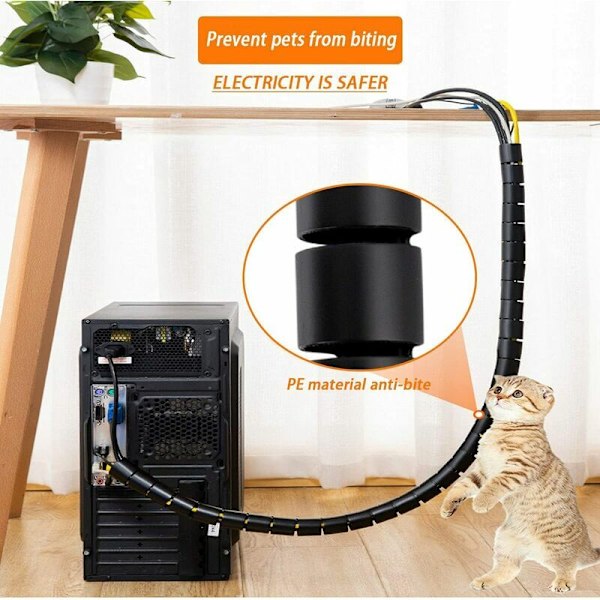 Kabelhanteringssystem - Spiralformad kabeldöljare - 22 mm x 3 meter - Flexibel kabelorganisatör för kontor, hem, PC, TV