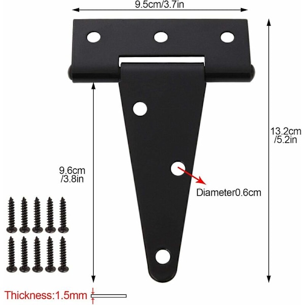 10-pakning 4-tommers T-hengsler for skur, låvedørhengsler, porthengsler, gjerdehengsler, hageporthengsler, smijern i svart