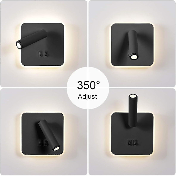 Modern LED-vägglampa väggläslampa med strömbrytare 350 vridbar 3w LED-väggstrålkastare inomhus vägglampa för sovrum säng vardagsrum studie