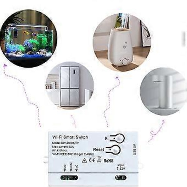 WiFi Relébryter 1CH Stemmestyring APP Fjernkontroll Trådløs Brytermodul for Lampe Vifte Stikkontakt 732V USB 5V